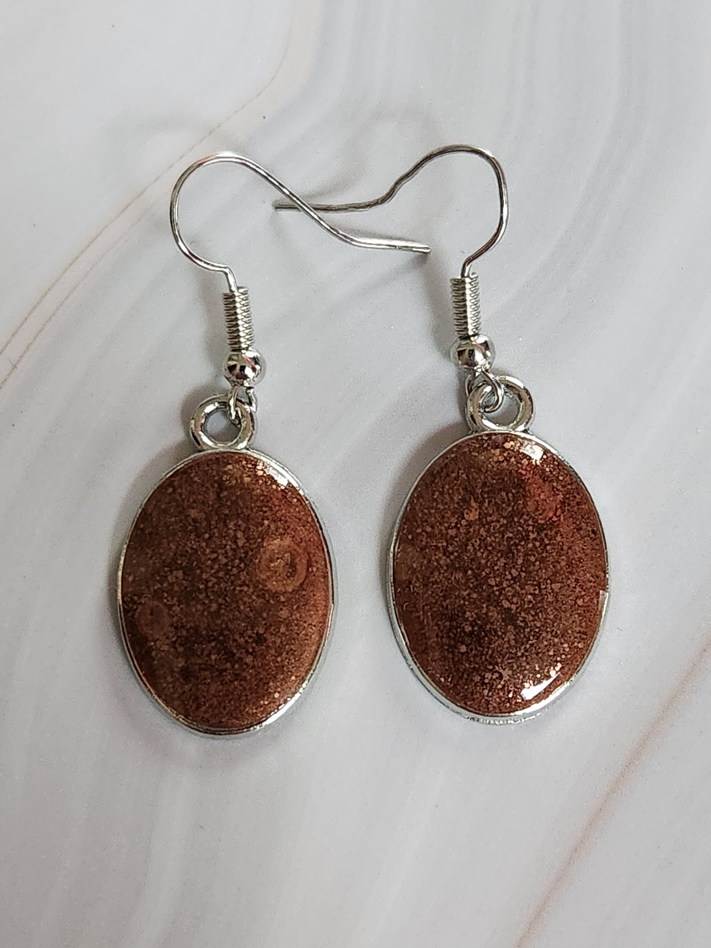Colored Resin Bronze Oval Earrings Set
