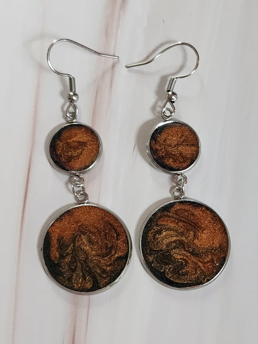 Bronze and Black Swirl 2 Tier Earrings