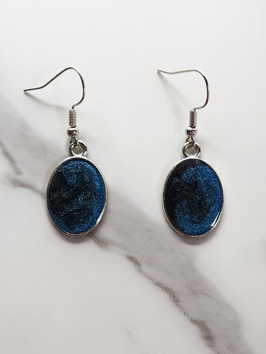 Blue & Black Swirl Oval Earrings