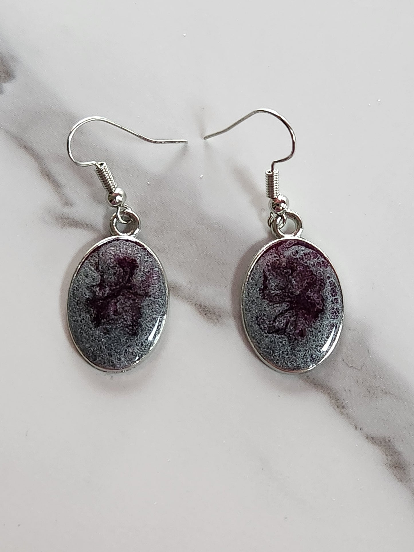 Purple with Silver Oval Earrings