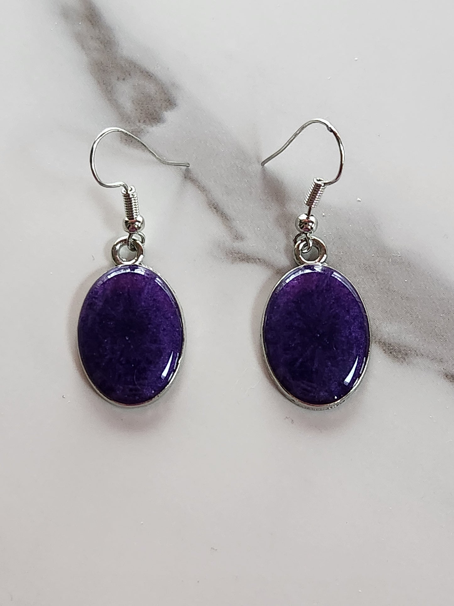Colored Resin Purple Oval Earrings Set