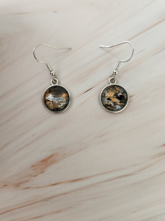 Bronze and Black Round Earrings